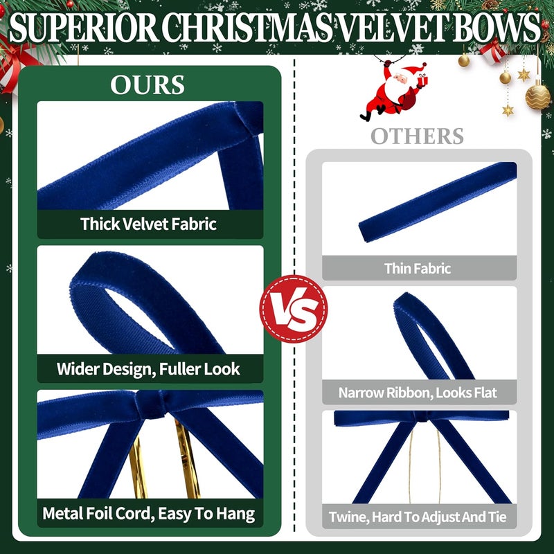 Lavwix 40Pcs Velvet Ribbon Bows, 5x7 Inch Pre-Tied Bows Christmas Ornaments for Xmas Tree, Garland, Wreath, Gift and Holiday Home Décor (5 x 7 Inch, Width of 3/8",Navy Blue) - Image 3